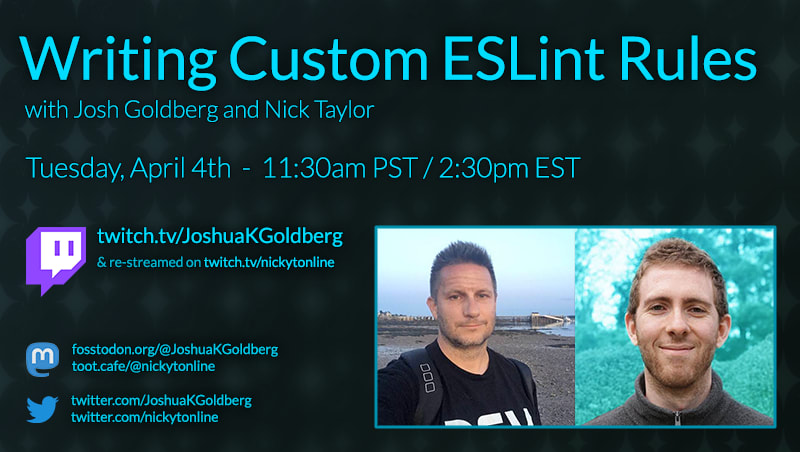 Live stream promo with Josh Goldberg for writing custom eslint rules