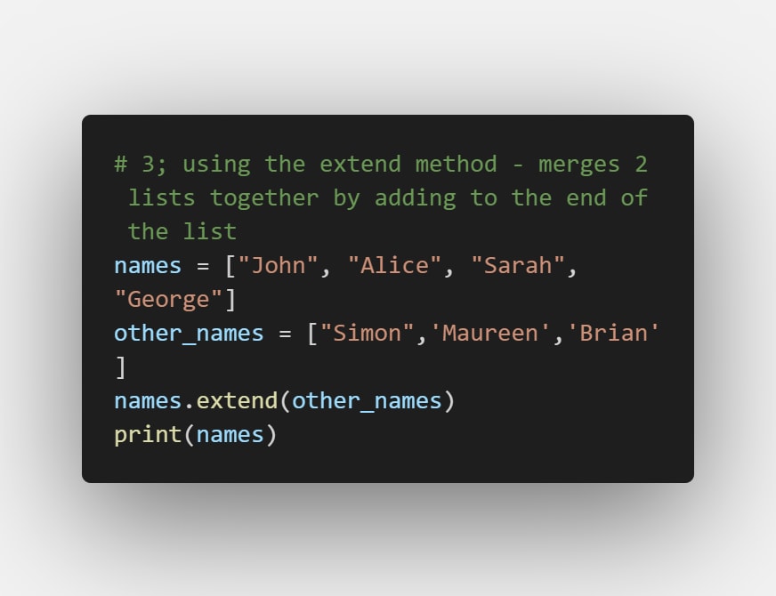 adding items to a list using the extend method