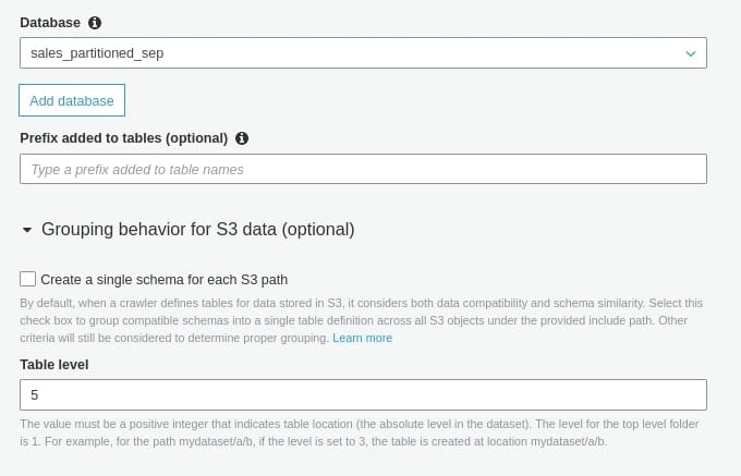 AWS Glue Studio - crawler create database