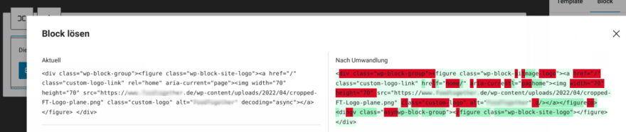 Screenshot of a trying to restore Gutenberg block dialog in WordPress block editor