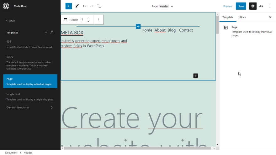 you can create all pages or all your website from only one place of Full Site Editing FSE