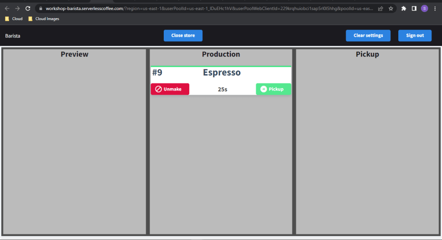 Serverlesspresso Barista app UI-2