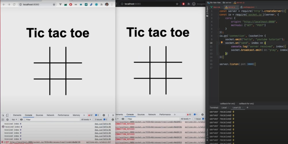 Full Socket.io and React.js Online Multiplayer Tic-Tac-Toe Game