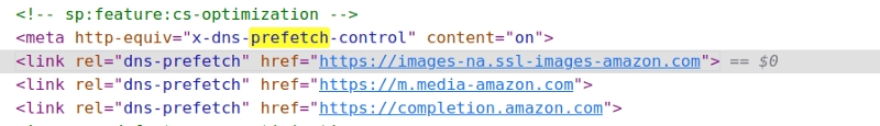 Amazon Home Page-DNS Prefetch usage