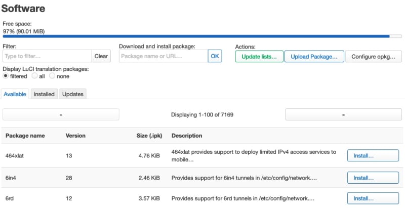 luci software list of openWrt