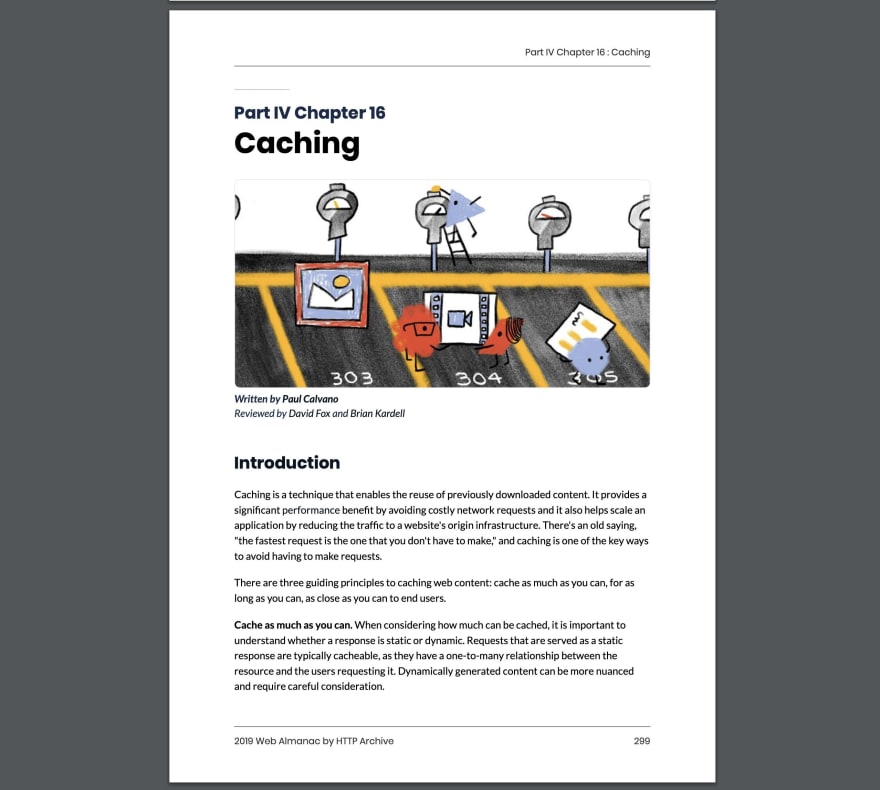 Screenshot of the Caching chapter in the 2019 Web Almanac ebook