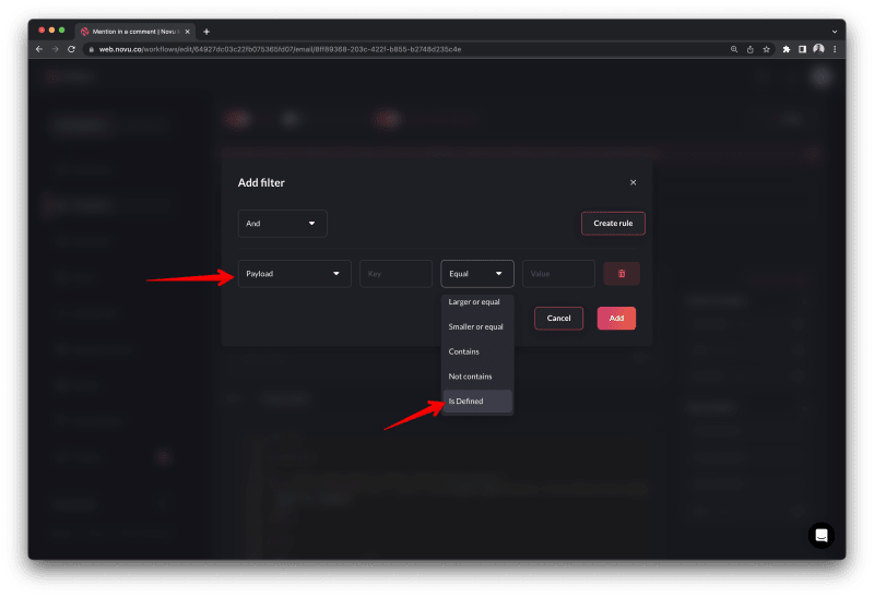 Payload isDefined filter