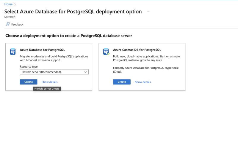 Creating Azure PostgreSQL Database