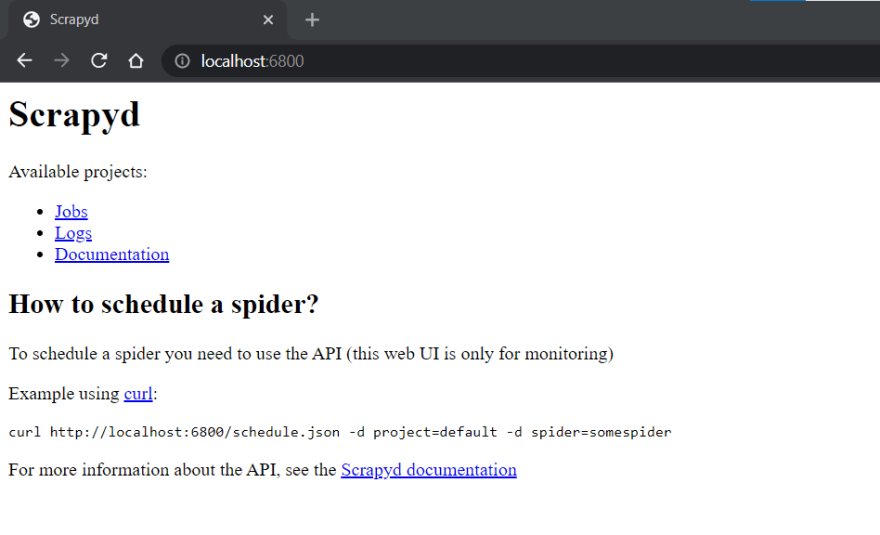 Scrapyd Homepage