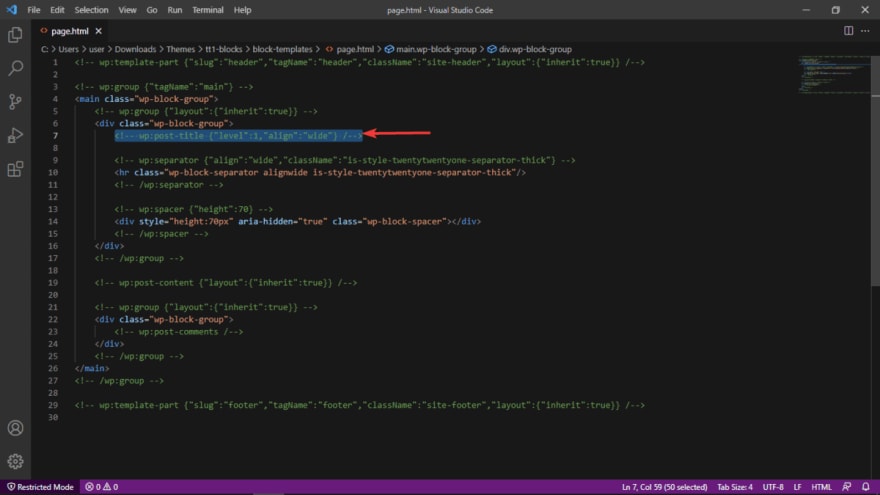 The page template of TT1 block theme.