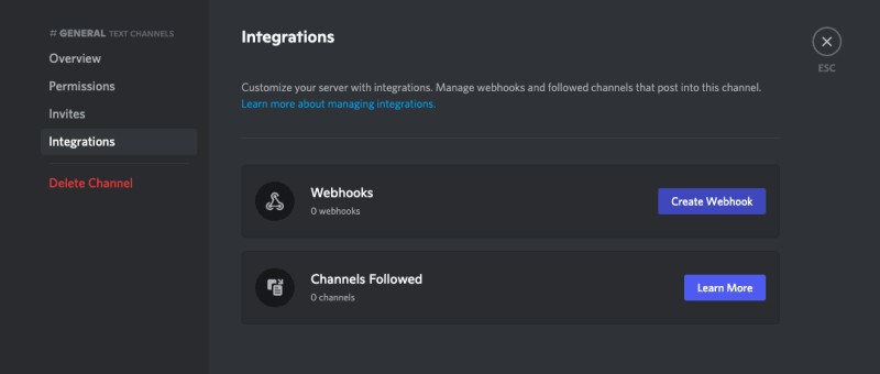 Server Integrations Page – Discord