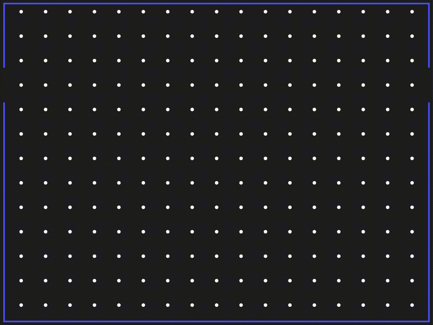 Animated Pacman-looking scenario with many white dots and the Pacman figure moving around