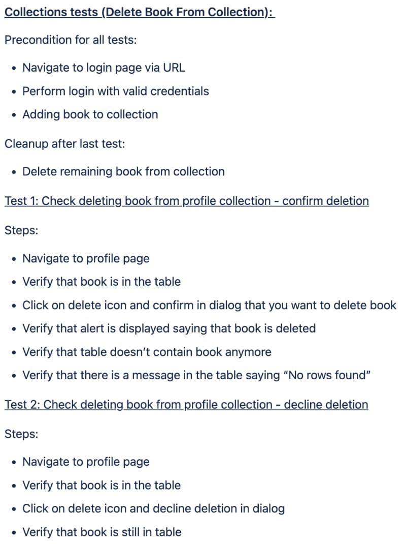 Collections tests (Delete Book From Collection)