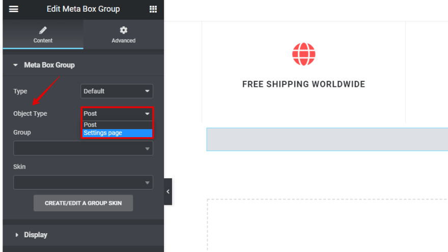 Set Object Type as Settings page