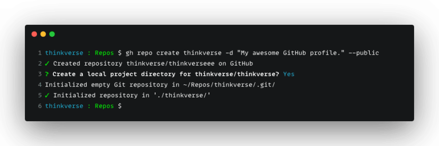 GitHub command-line tool creating repo after answering yes on prompt
