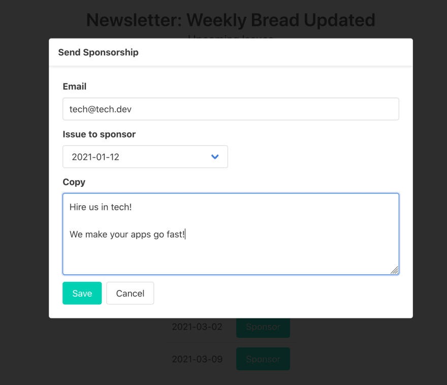 filled form to sponsor an issue