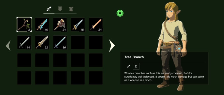 The Zelda UI menu