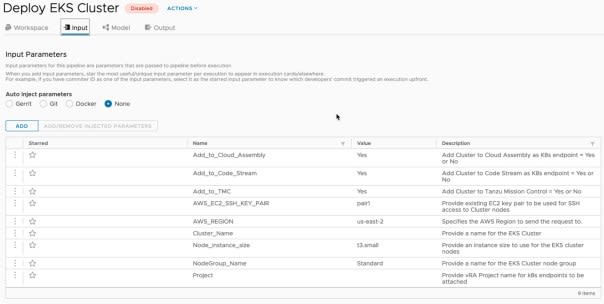 vRA EKS - Edit pipeline - Input