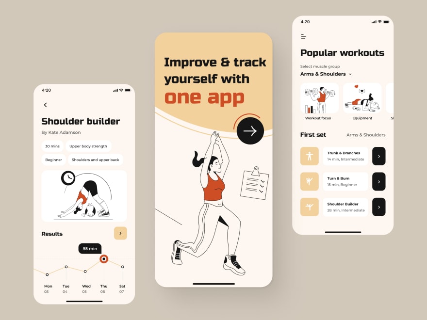 by [Taras Migulko](https://dribbble.com/shots/18578096-Improving-health-app)