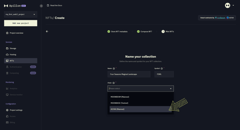apillon-nft-service-start-creating-nfts-astar-name-collection-choose-astar-network