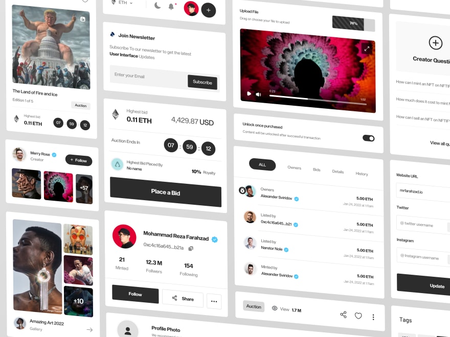 by [Mohammad Reza Farahzad](https://dribbble.com/shots/18031803-NFT-Website-Components-Light)