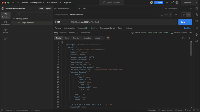 Stripe payment API response