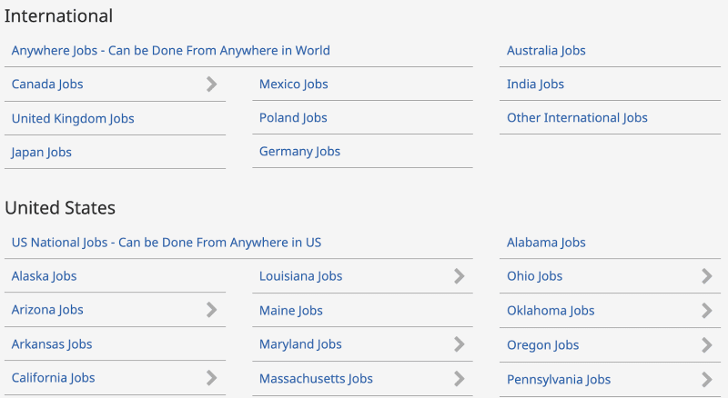 FlexJobs 位置搜索功能。