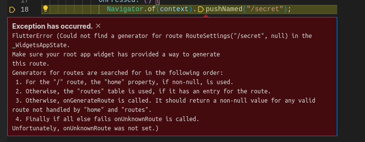 Flutter Router Exception