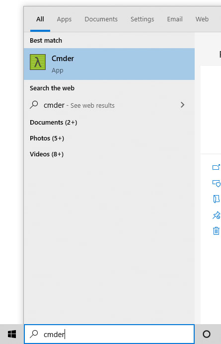 searching cmder in windows search box