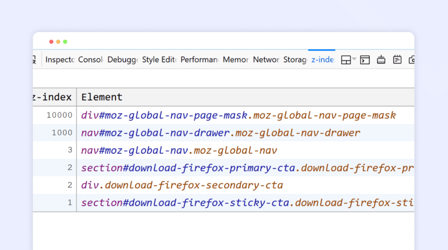 DevTools z-index