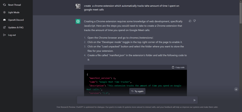 chatGPT screenshot