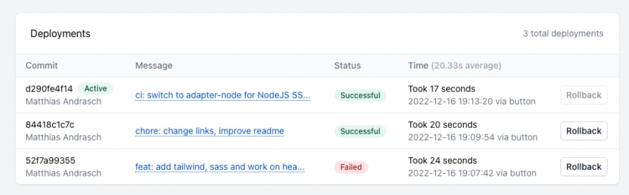Screenshot deployments section