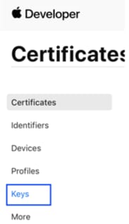 select Keys to Generate .p8 key file
