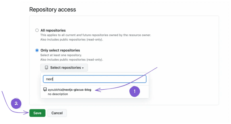 Giscus app repository access in GitHub Marketplace