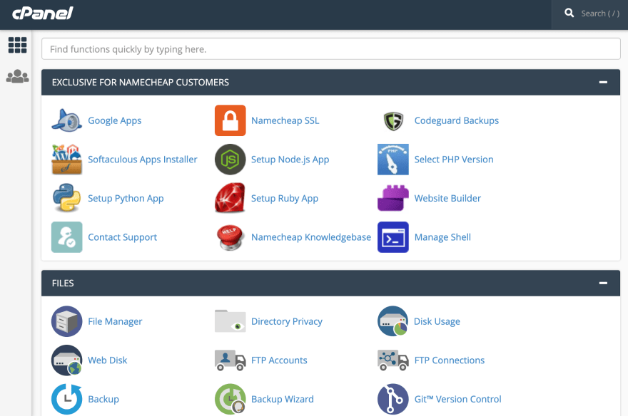 cPanel manager