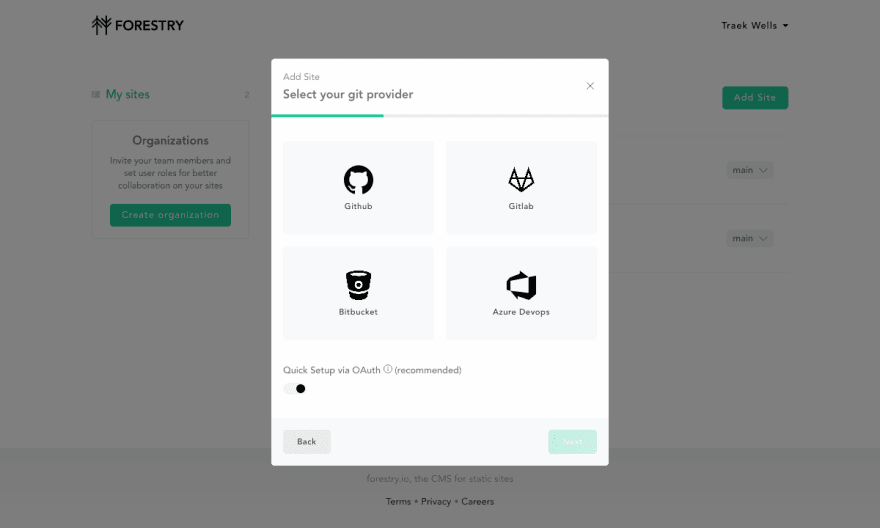 Selecting a Git provider