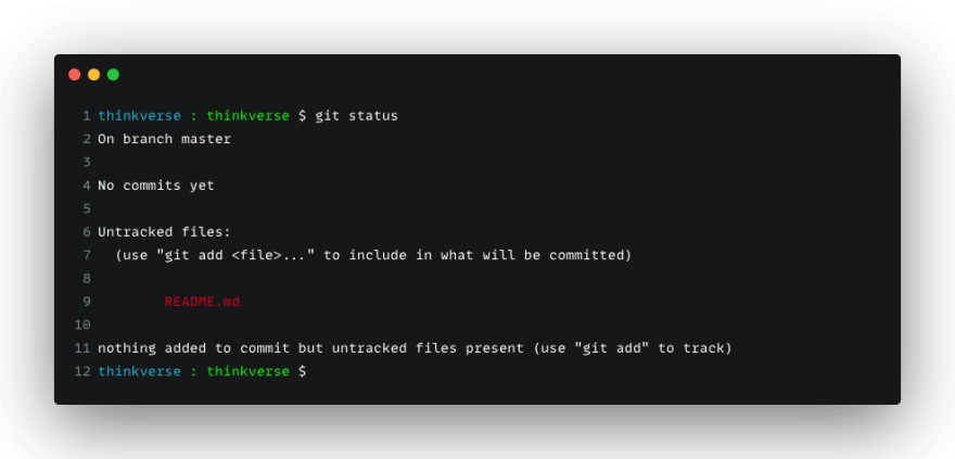 Using git status to check the git workspace