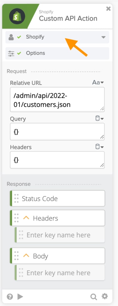 Shopify – Custom API Action card