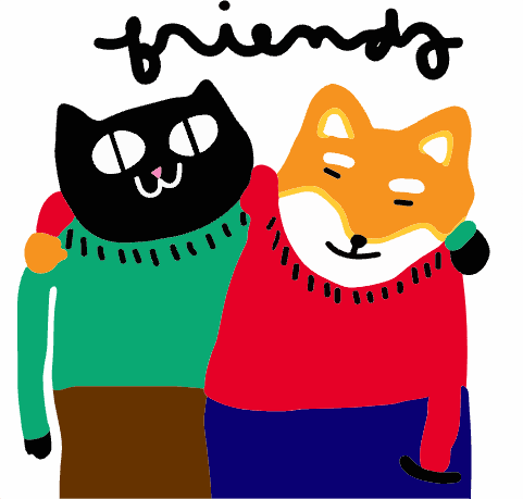 drawing of cat and shiba hugging