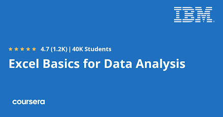 Free Coursera course to learn Excel for Data Analysis