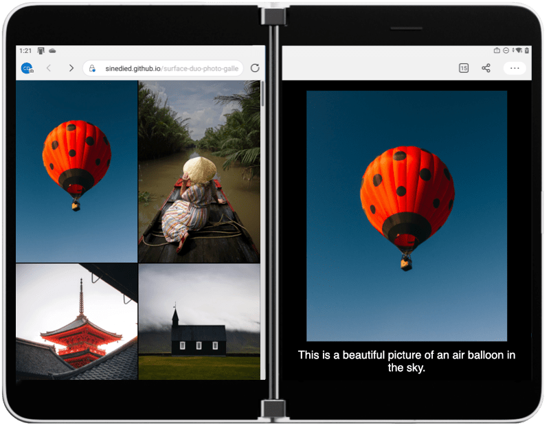 Screenshot of the final photo gallery app