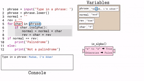 Animated Python: For Each Loops and Palindromes - DEV Community
