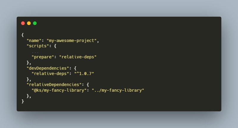 Different approaches to testing your own packages locally: Relative Deps