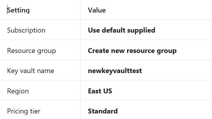 key vault settings