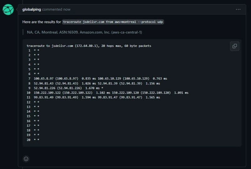 traceroute from aws inside github comments