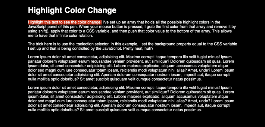 change selected text color javascript