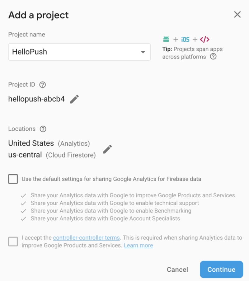 Add a project to firebase 