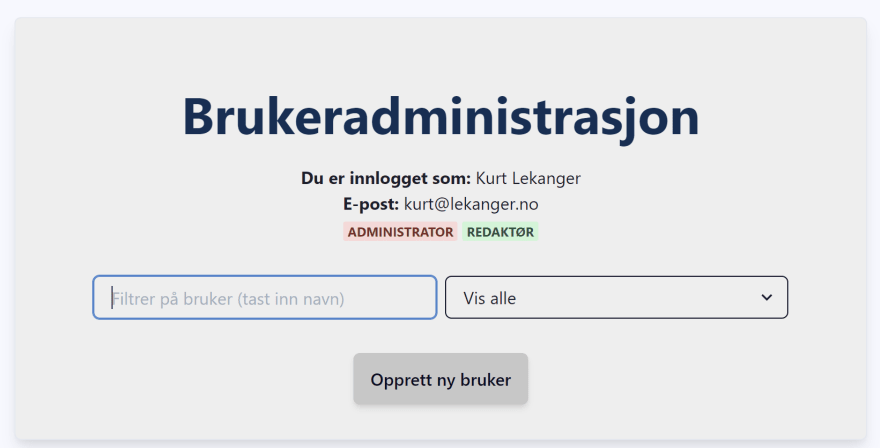 Screenshot of the user admin page.