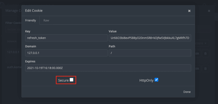secure cookies