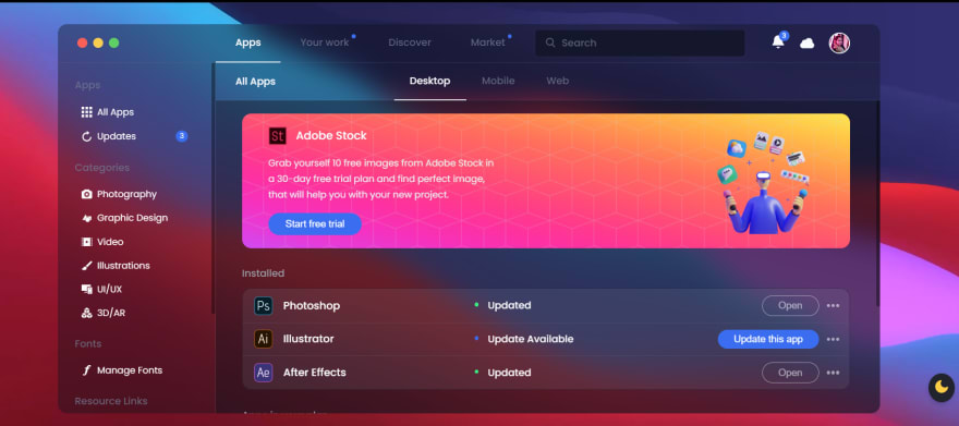 Glassmorphism Creative Cloud App Redesign